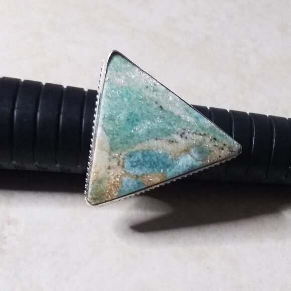 Ruby Fuchsite - Large Triangular Statement Ring - Sz 9.25 - Stamped 925 - Unisex - Picture 8 of 11